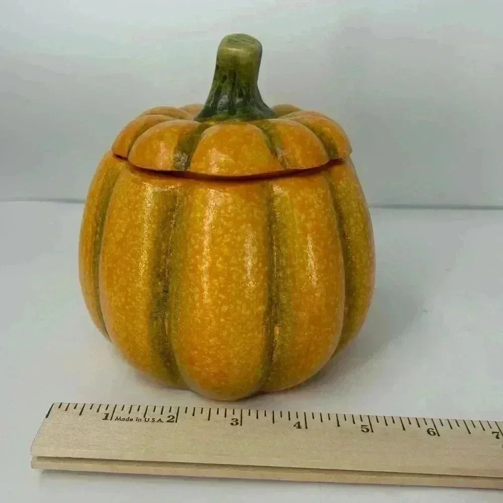 VINTAGE HALLOWEEN CERAMIC PUMPKIN DECOR SHELF STORAGE CENTER PIECE CANDY BOWL